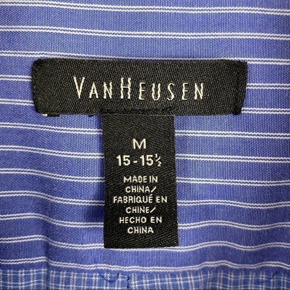 Van Heusen Button Down Shirt Men's Medium 15-15.5 Blue White - Picture 6 of 8